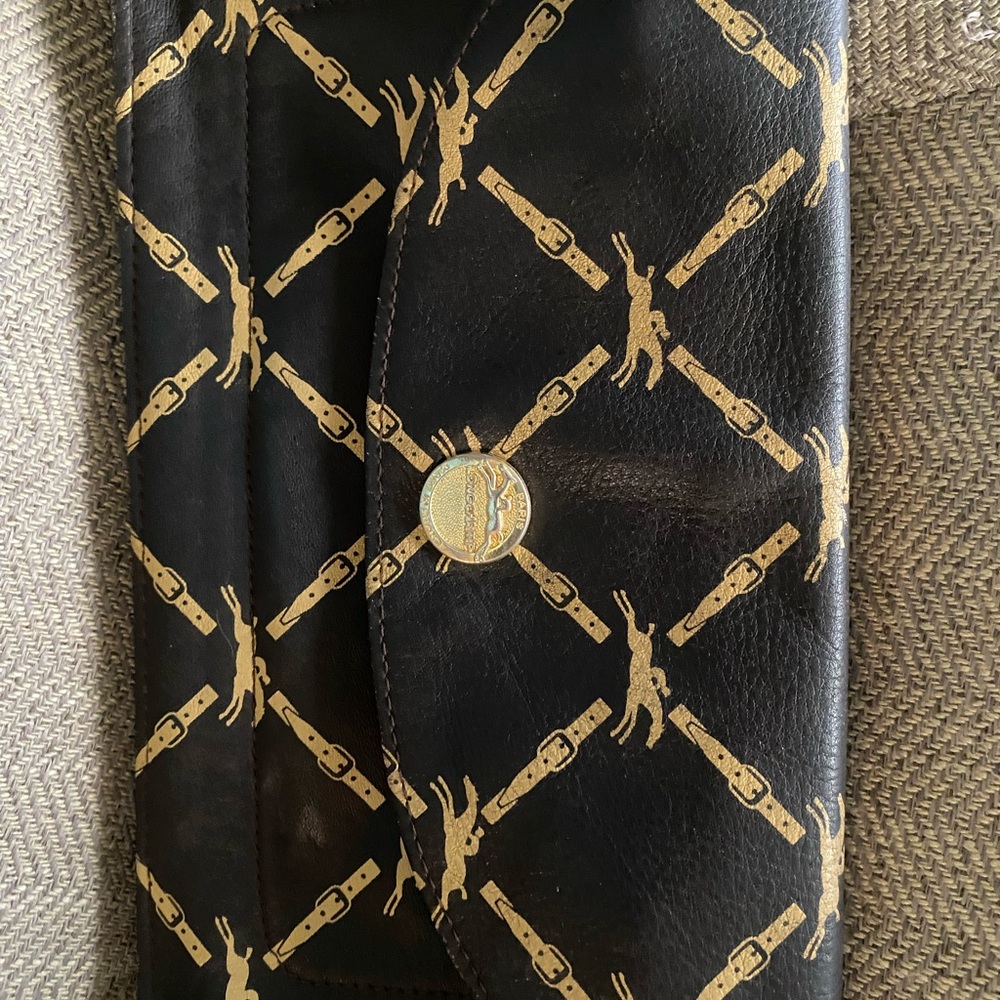 🌟 Longchamp Vintage Brown Horse Print Leather Clutch Bag – Chic & Rare! 🌟